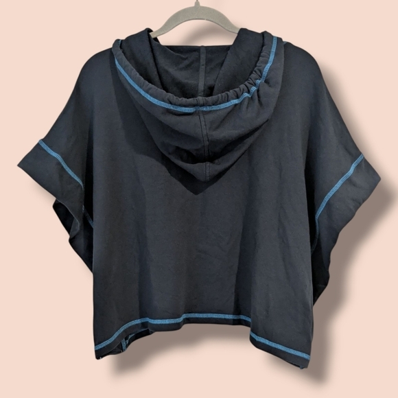 Sundry Navy Blue Jersey Knit Relaxed Short Sleeve Cropped Muscle Hoodie Lounge - Picture 3 of 10